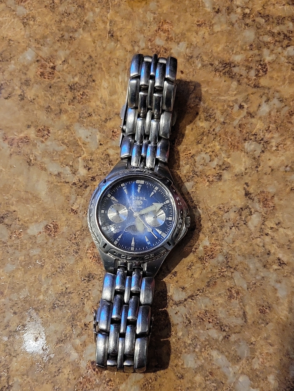 Fossil Men’s Silver Bracelet Watch with Blue Dial